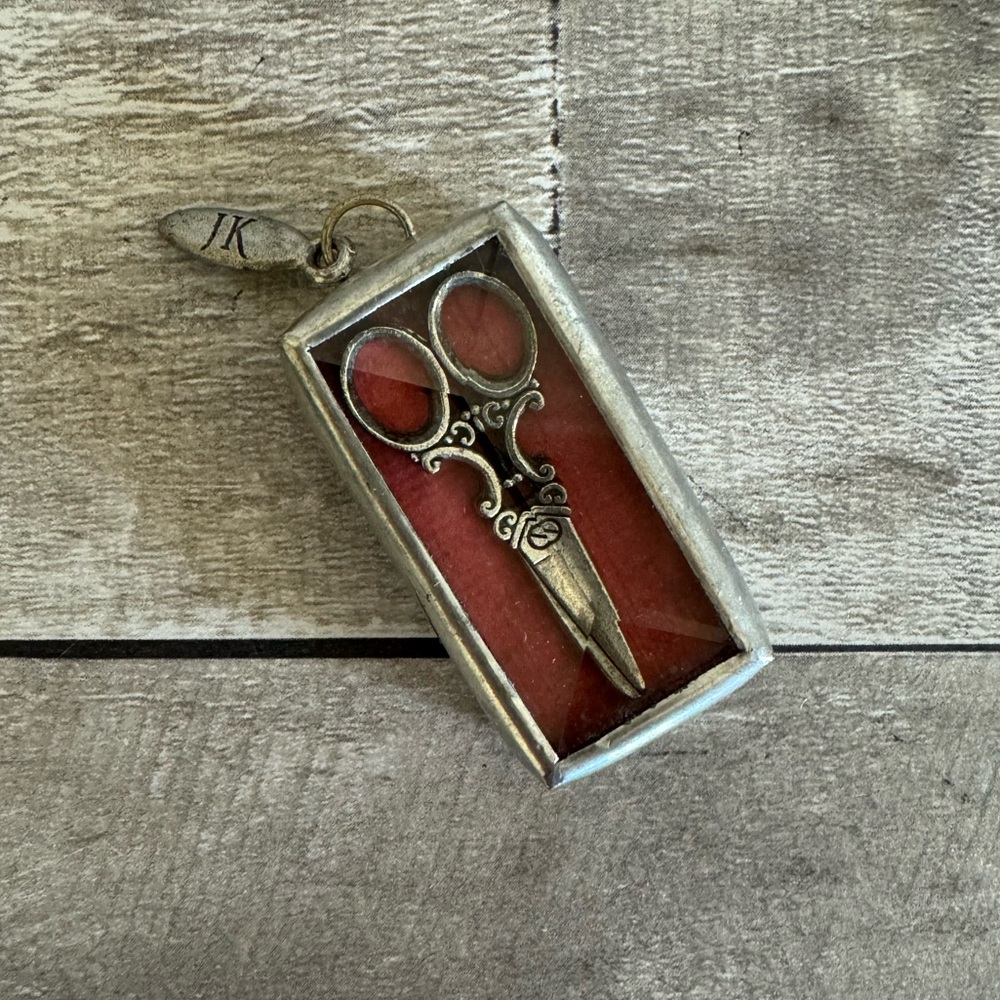 sterling silver beveled glass handmade scissor / hairstylist charm
